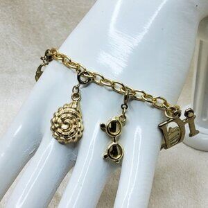 Vintage-Inspired Gold-Tone Charm Bracelet With Diamond International Diamond Chi